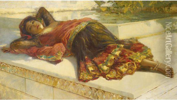 Nautch Girl Resting Oil Painting - Edwin Lord Weeks