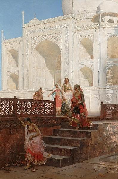 Nautch Girls Emerging From The Taj Mahal Oil Painting - Edwin Lord Weeks