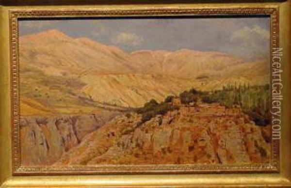 Village In Atlas Mountains, Morocco Oil Painting - Edwin Lord Weeks