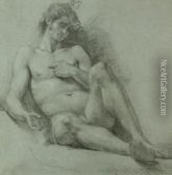 A Seated Male Nude Seen From The Front Oil Painting - Benjamin West