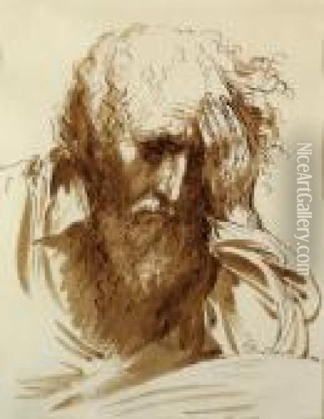 Head Of A Bearded Old Man Oil Painting - Benjamin West