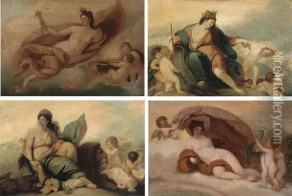 The Graces Unveiling Nature Oil Painting - Benjamin West
