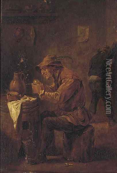 A peasant smoking in a tavern Oil Painting - David The Younger Teniers