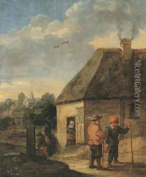 Travellers conversing outside an inn Oil Painting - David The Younger Teniers