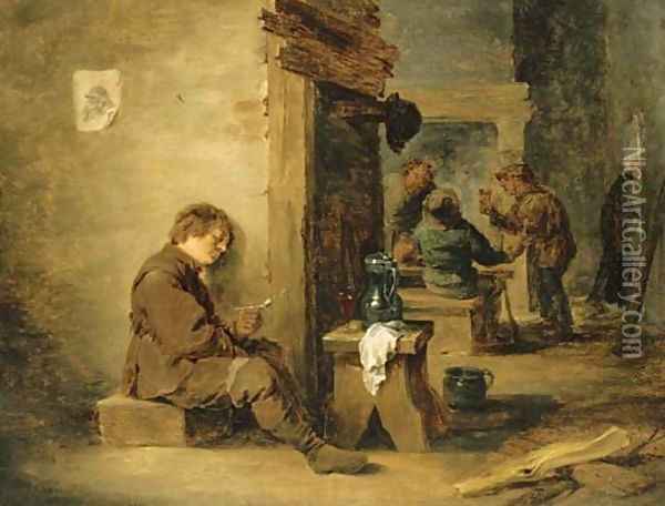 Peasants smoking and drinking in a tavern Oil Painting - David The Younger Teniers