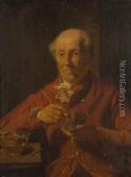 Portrait Of A Seated Gentleman In Red Coat Preparing A Pipe Oil Painting - Sir David Wilkie
