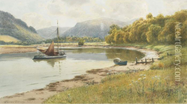 Fishing In A Quiet Cove Oil Painting - Warren Williams