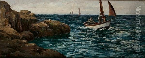 Fishing Boats Off The Coast Oil Painting - Warren Williams