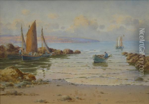 Vessels On Thecoast Oil Painting - Warren Williams
