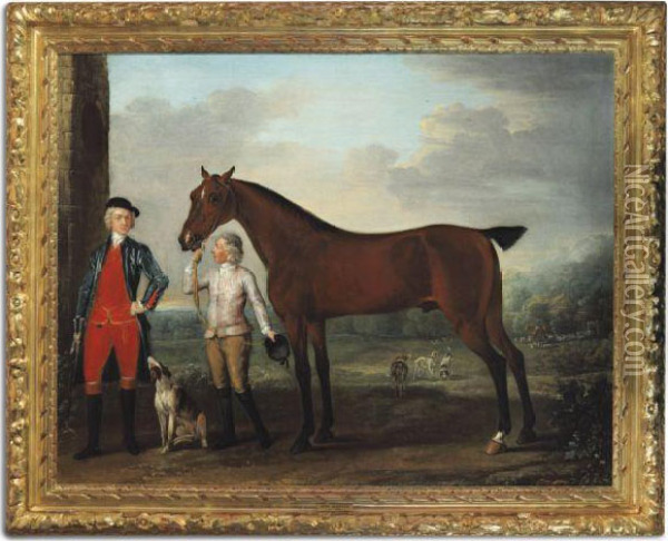 John Ward, 6th Baron Ward, Standing With His Favorite Hunter Andgroom Oil Painting - John Wootton