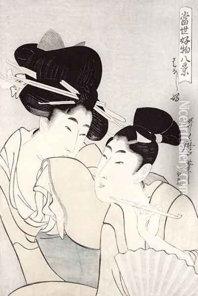 The pleasure of conversation, from the series Tosei Kobutsu hakkei Oil Painting - Kitagawa Utamaro