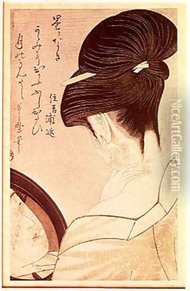 Woman Putting on Make-up Oil Painting - Kitagawa Utamaro
