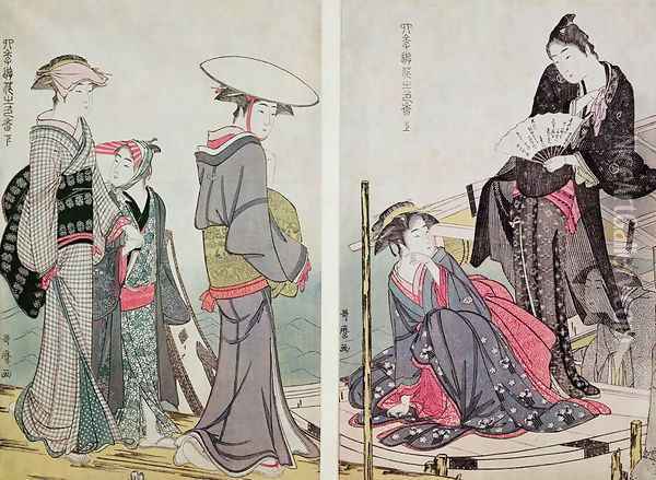 Games of the Four Seasons Charms of Flowers, c.1782 Oil Painting - Kitagawa Utamaro