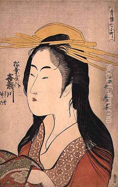 Portrait of Kisegawa of Matsubaya, c.1796, Oil Painting - Kitagawa Utamaro