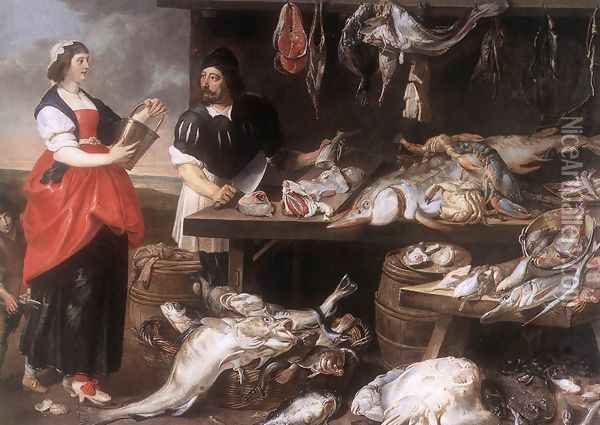 Fishmonger's Stall Oil Painting - Adriaen van Utrecht
