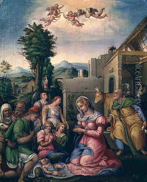 The Adoration of the Shepherds Oil Painting - Francesco Ubertini Bacchiacca II