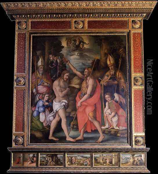 Baptism of Christ with Saints Oil Painting - Francesco Ubertini Bacchiacca II