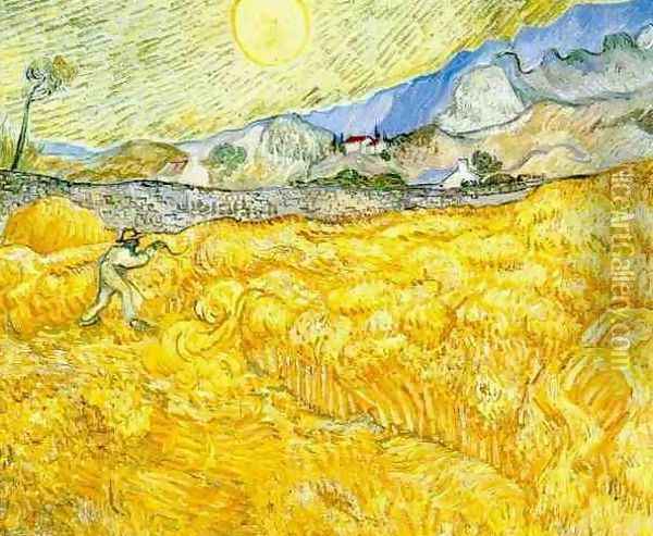Wheat Field Behind Saint Paul Hospital With A Reaper Oil Painting - Vincent Van Gogh