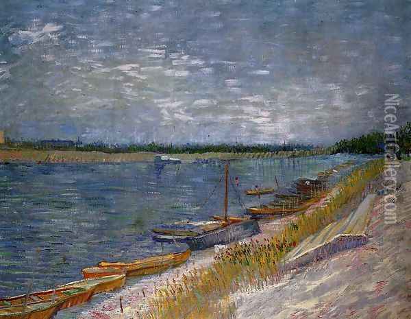 View Of A River With Rowing Boats Oil Painting - Vincent Van Gogh