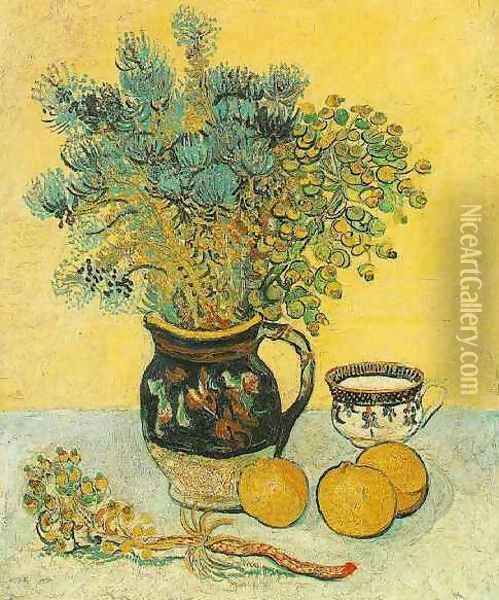 Majolica Jug With Wildflowers Oil Painting - Vincent Van Gogh
