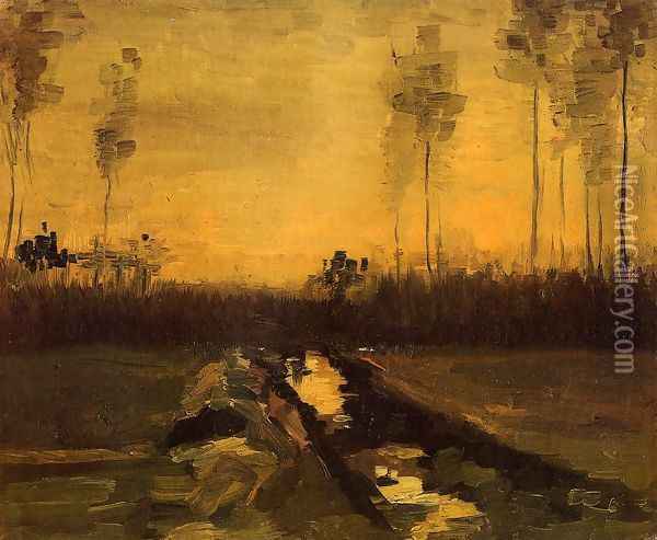 Landscape At Dusk Oil Painting - Vincent Van Gogh