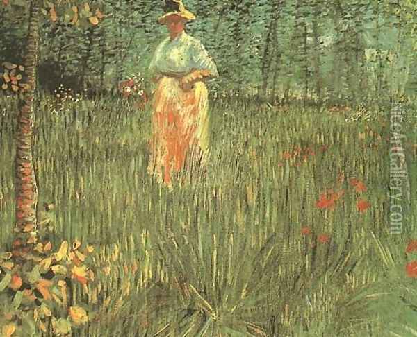 Woman Walking In A Garden A Oil Painting - Vincent Van Gogh