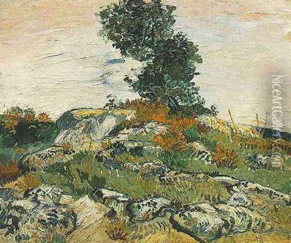 Rocks With Oak Tree Oil Painting - Vincent Van Gogh
