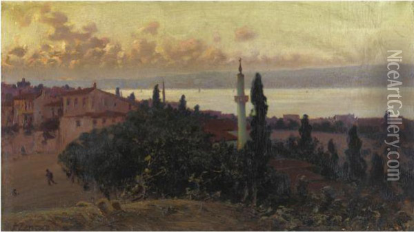 Sunset Over The Bosphorus Oil Painting - Fausto Zonaro