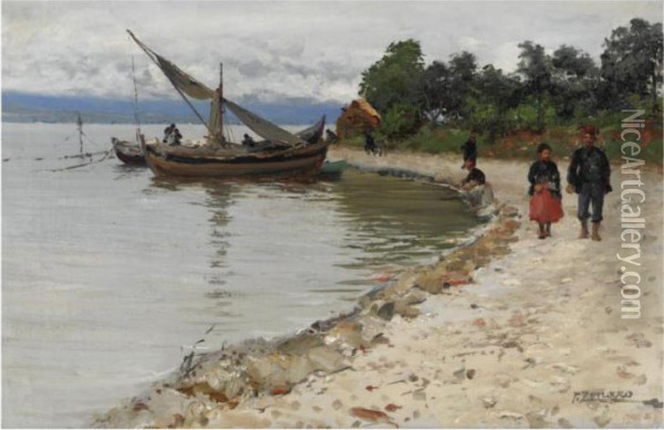 On The Shore Of The Bosphorus Oil Painting - Fausto Zonaro