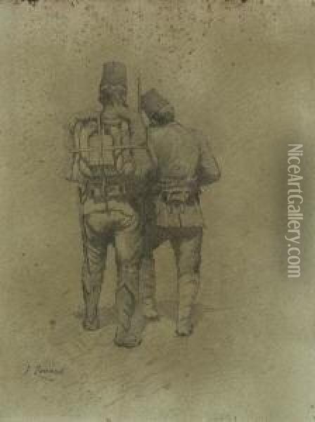 Zwei Marschierende
 Askari-soldaten. Oil Painting - Fausto Zonaro