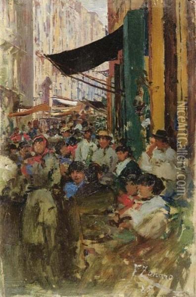 Tra Le Bancarelle - 1885 Oil Painting - Fausto Zonaro
