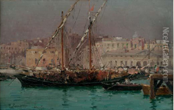 Le Port De Naples Oil Painting - Fausto Zonaro