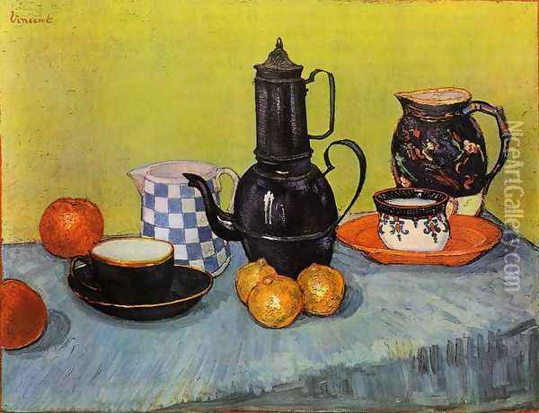 Still Life: Blue Enamel Coffeepot, Earthenware and Fruit Oil Painting - Vincent Van Gogh