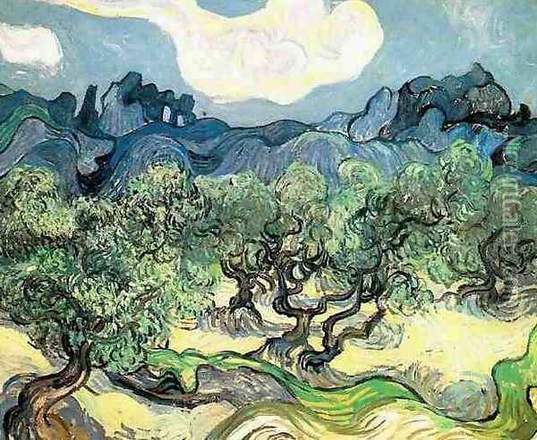Olive Trees With The Alpilles In The Background Oil Painting - Vincent Van Gogh