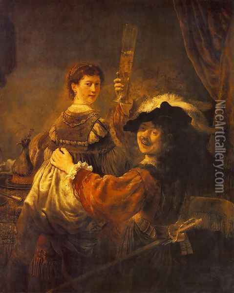 Rembrandt and Saskia in the Scene of the Prodigal Son in the Tavern c. 1635 Oil Painting - Rembrandt Van Rijn