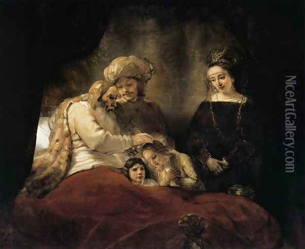 Jacob Blessing the Children of Joseph 1656 Oil Painting - Rembrandt Van Rijn