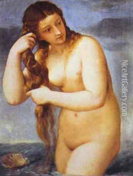 Venus Anadyomene Oil Painting - Tiziano Vecellio (Titian)
