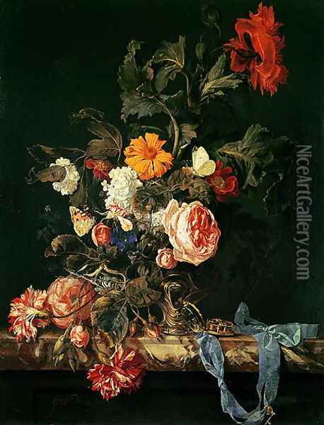 Still Life with Poppies and Roses Oil Painting - Willem Van Aelst