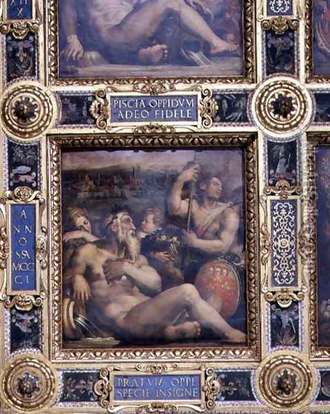 Allegory of the town of Prato from the ceiling of the Salone dei Cinquecento, 1565 Oil Painting - Giorgio Vasari