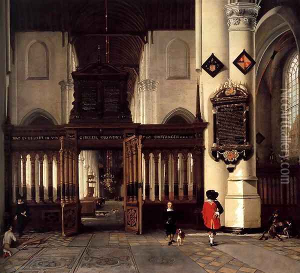 Interior of the Nieuwe Kerk, Delft, with the Memorial Tablet of Adriaen Teding v Oil Painting - Hendrick Van Vliet