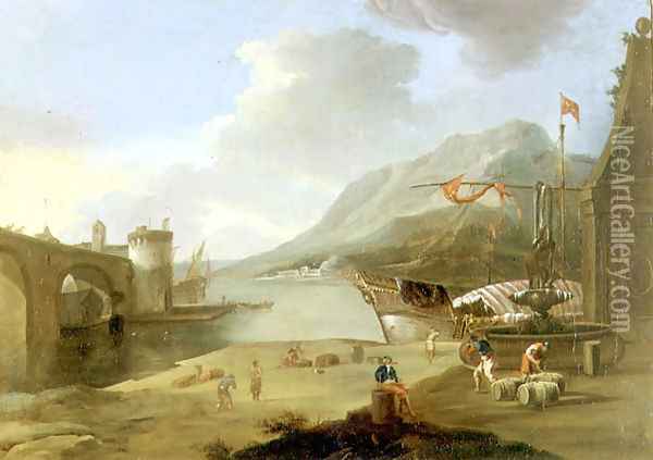 Unloading Galleys in the Straits of Mycenae Oil Painting - Claude-joseph Vernet