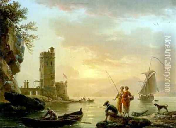 A Fishing Scene Oil Painting - Claude-joseph Vernet