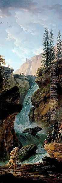 Landscape with a waterfall Oil Painting - Claude-joseph Vernet
