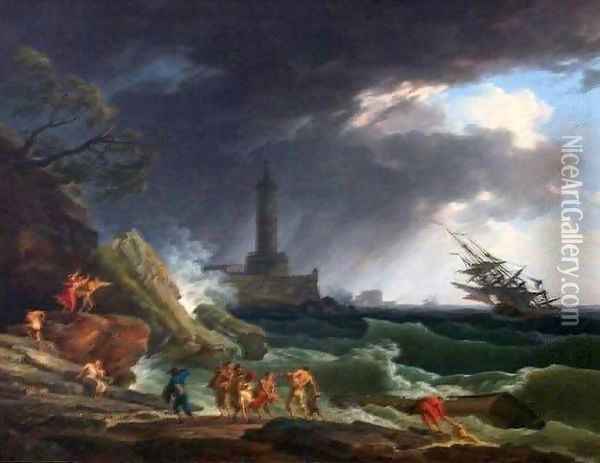 A Storm on a Mediterranean Coast 2 Oil Painting - Claude-joseph Vernet