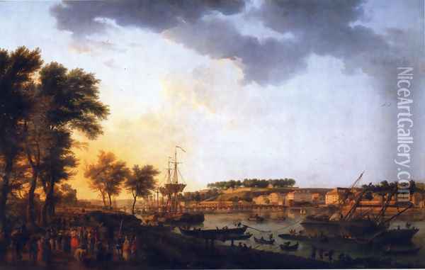 Second sight of the port of Bayonne, taking the driveway of Boufflers Oil Painting - Claude-joseph Vernet