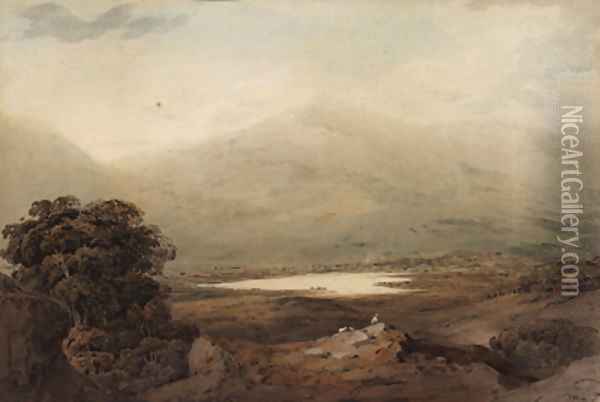 Snowdon from Capel Curig, looking across Lake Gwynant, North Wales Oil Painting - John Varley