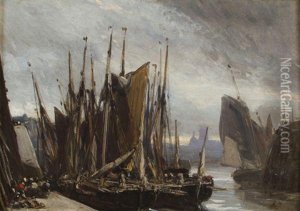 Port Normand Oil Painting - Eugene Isabey