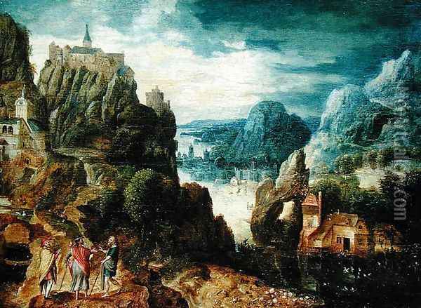 Mountainous Landscape with the Road to Emmaus, 1597 Oil Painting - Lucas van Valckenborch