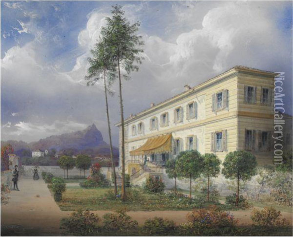 Villa Sul Lago Oil Painting - Carlo Bossoli
