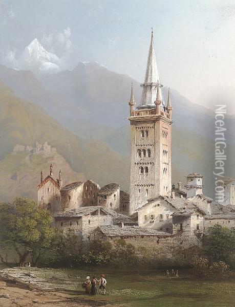 The Town Of Susa, Italy Oil Painting - Carlo Bossoli